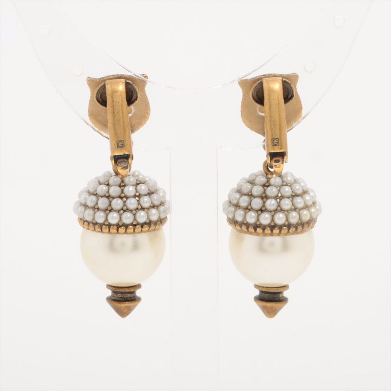 Gucci Taiga Head Earrings In GP And Faux Pearl Gold Made In Italy