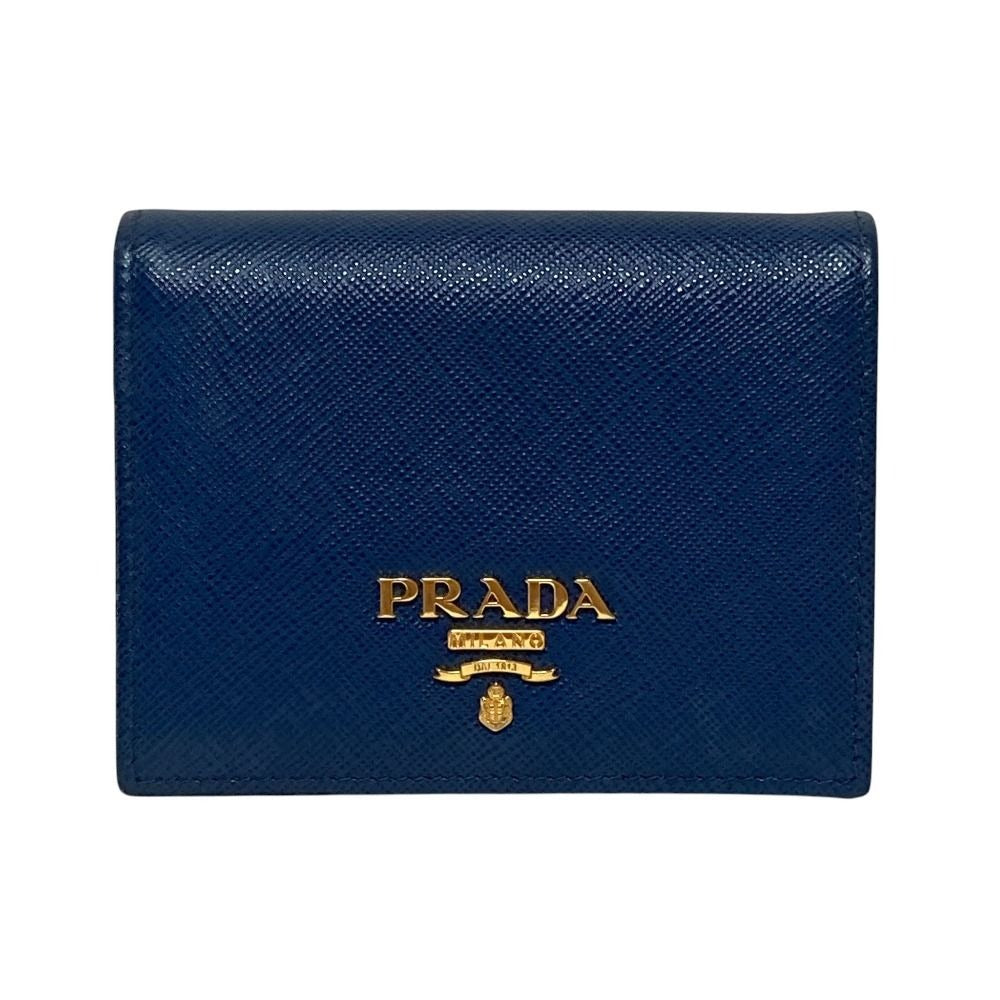 Prada Saffiano Multic Leather Compact Wallet Blue