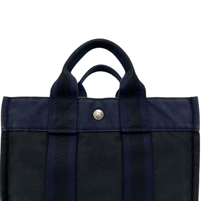 Hermes Handbag Deauville PM Black Navy Excellent Condition Canvas