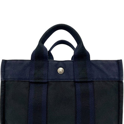 Hermes Handbag Deauville PM Black Navy Excellent Condition Canvas