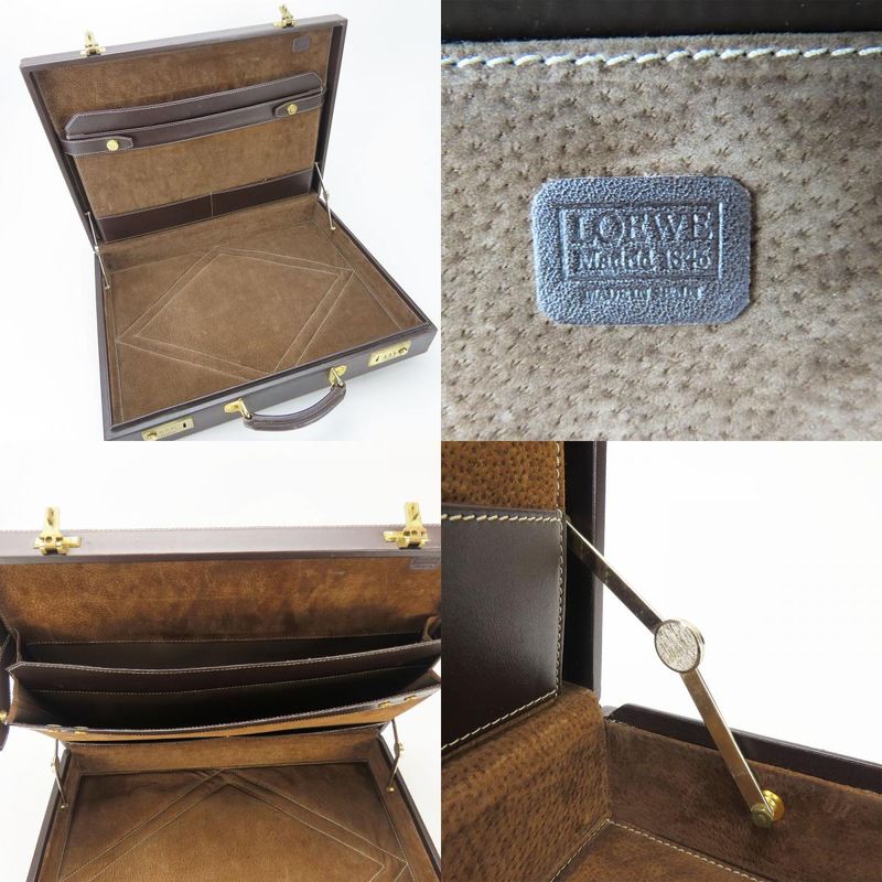 Loewe Business Bag Leather Brown Beige Gold Hardware Attache Case Hard Case