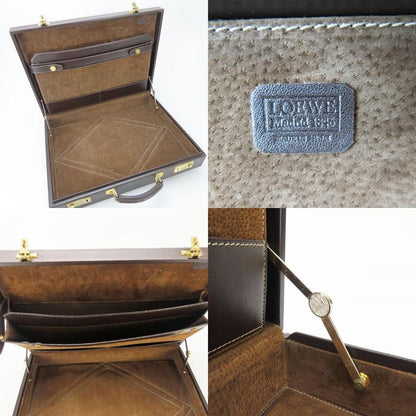 Loewe Business Bag Leather Brown Beige Gold Hardware Attache Case Hard Case
