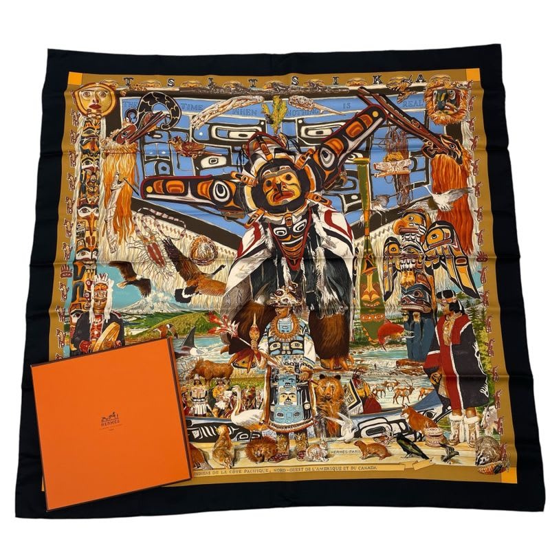 Hermes Carre 90 Tsitsika Silk Scarf Black