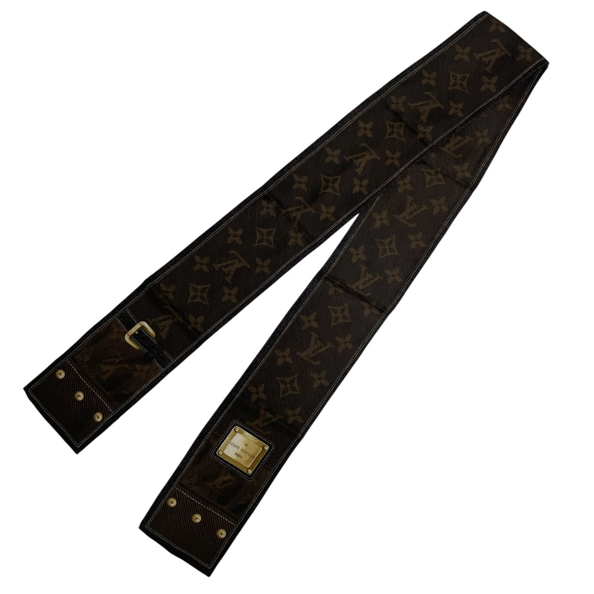Louis Vuitton Scarf Silk Bandeau New Denim Monogram Brown