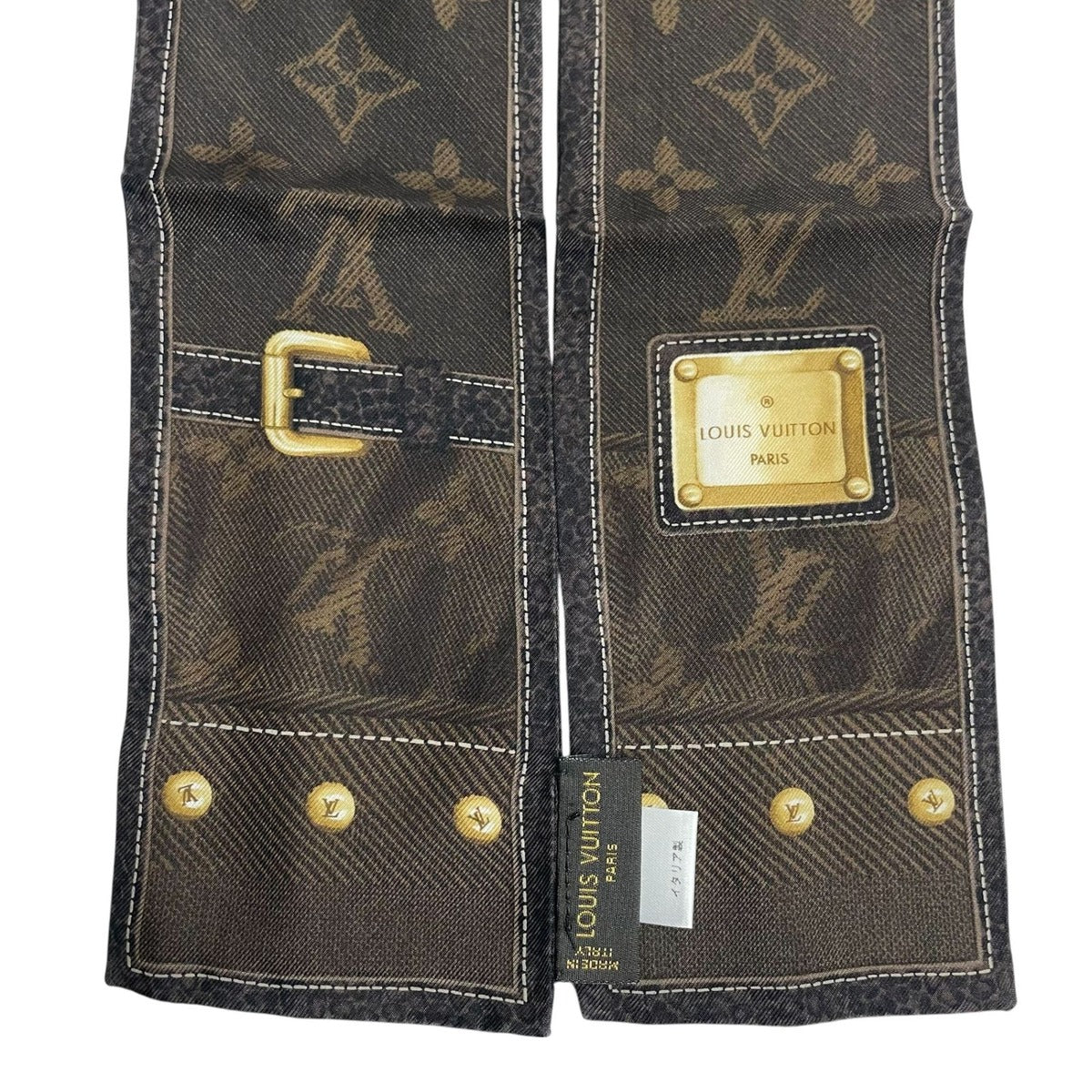 Louis Vuitton Scarf Silk Bandeau New Denim Monogram Brown — view 3