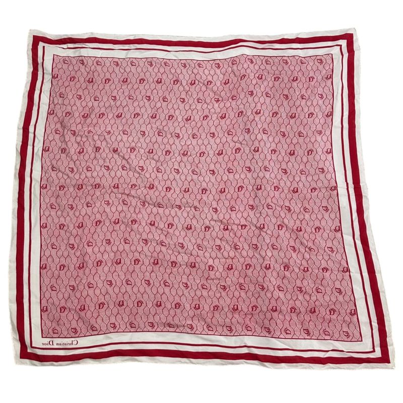 Christian Dior Old Square Line Trotter Silk Scarf Red and White
