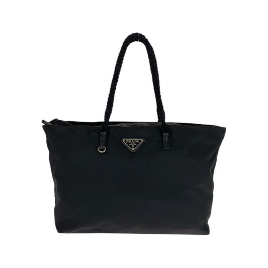 Prada Tessuto Triangle Logo Plate Black Silver Hardware Nylon Tote Bag
