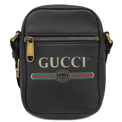 Gucci Shoulder Bag Logo Print Leather Black Gold Hardware Black Mini 574803