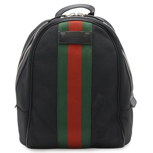 Gucci Sherry Backpack Leather Canvas Black Green Red