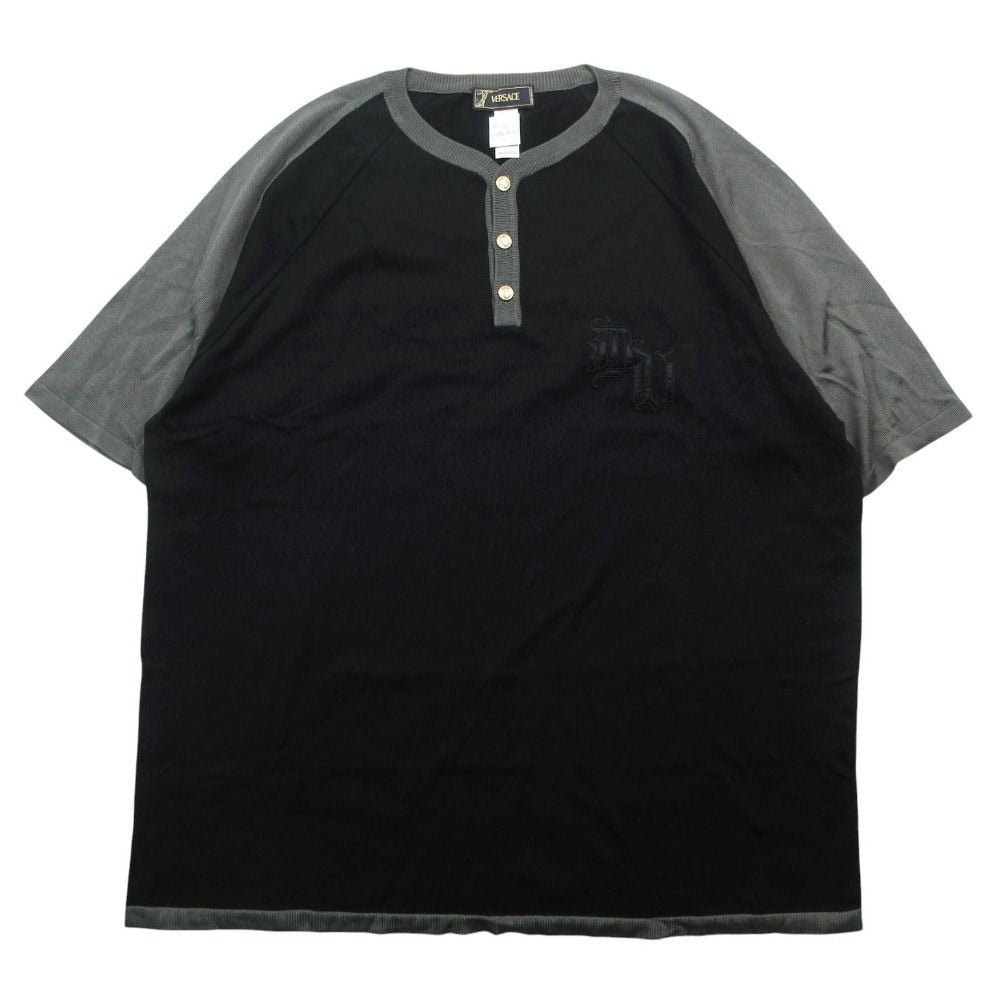 Versace Vintage Henley Neck Knit T-Shirt Short Sleeve Logo