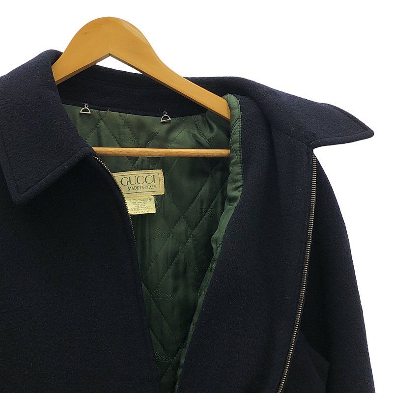 Gucci | 80s Vintage Wool Elbow Patch Zip Up Jacket | 50 | Navy | Men's