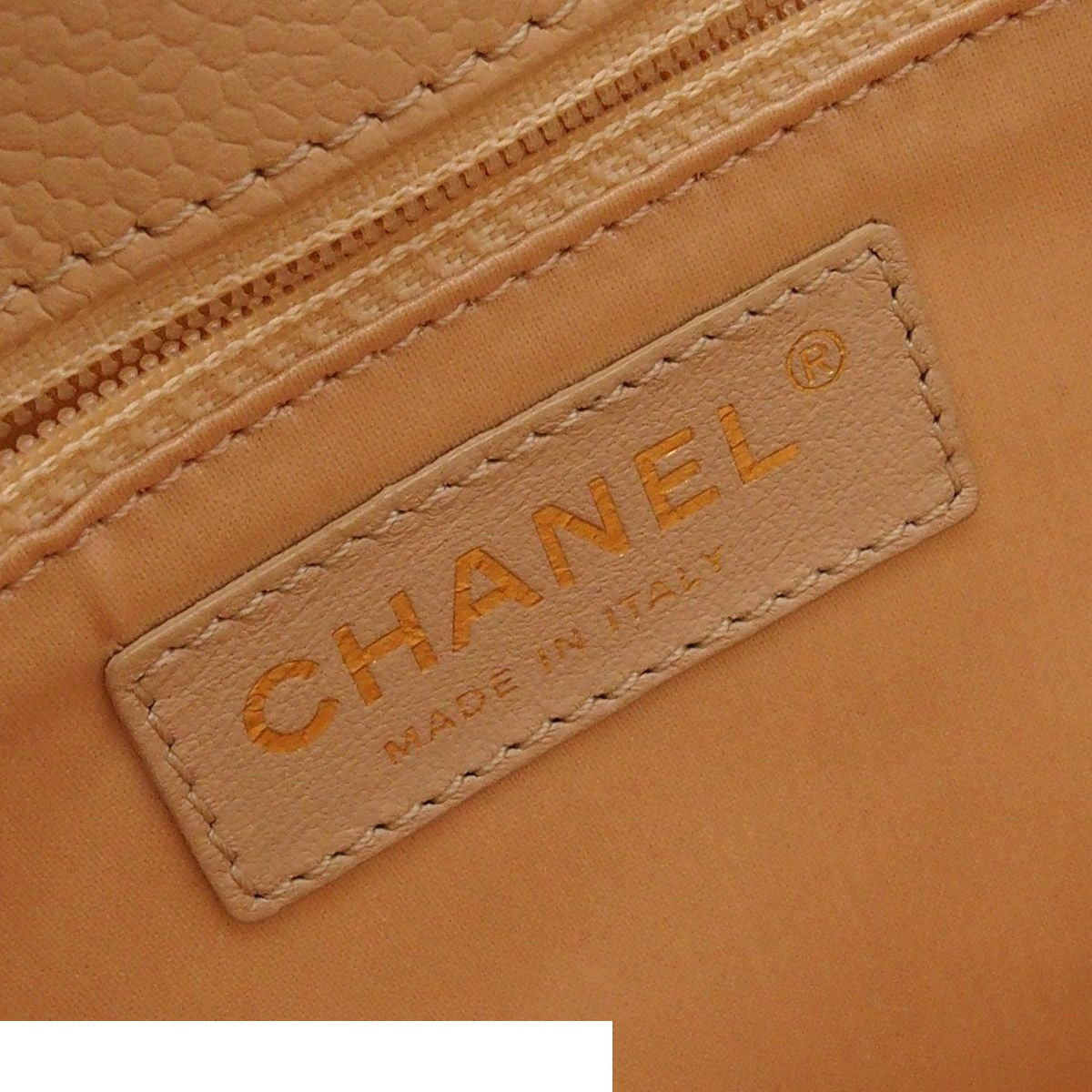 Chanel Chain Tote Bag Petite Shopping PST Quilted Beige Gold Caviar Leather — view 6
