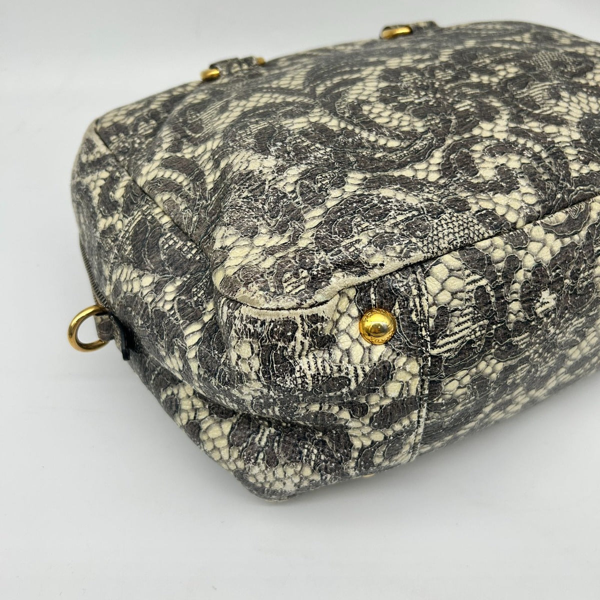 Prada Boston Bag Gray Lace Pattern — view 11