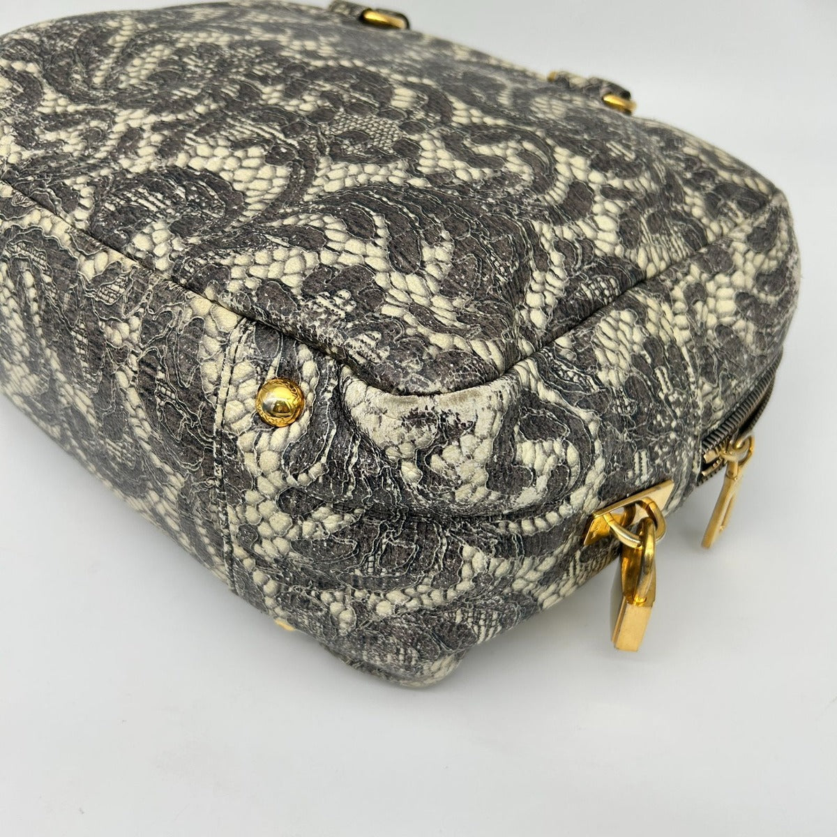 Prada Boston Bag Gray Lace Pattern — view 12
