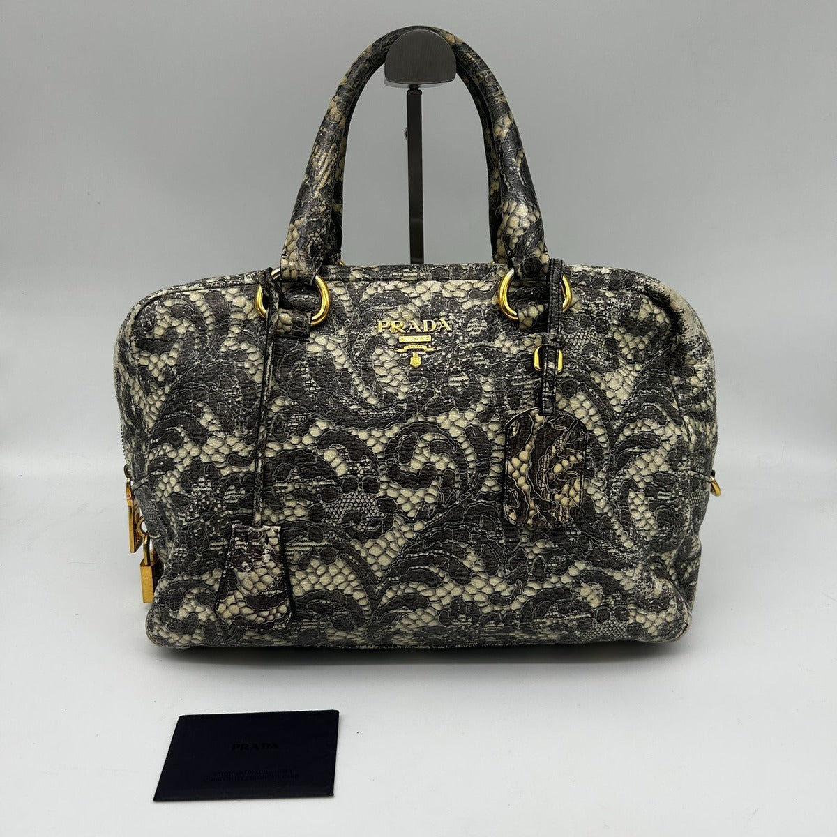 Prada Boston Bag Gray Lace Pattern