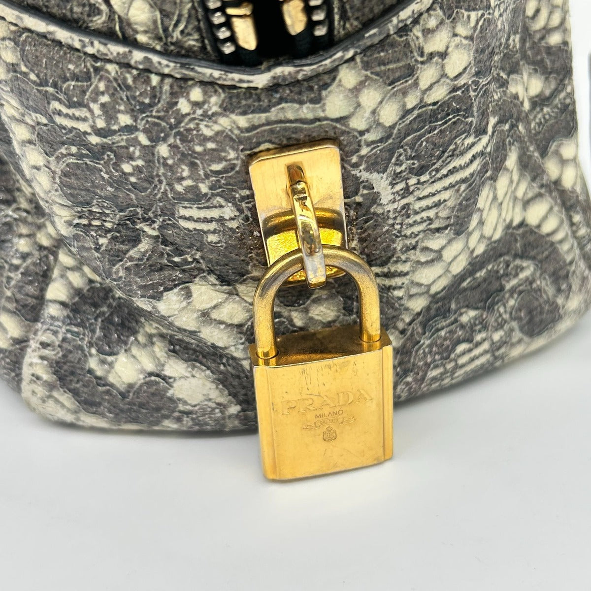 Prada Boston Bag Gray Lace Pattern — view 13