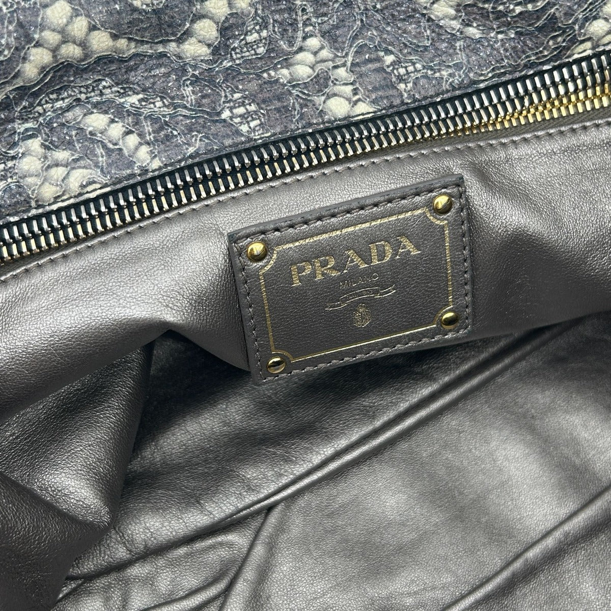 Prada Boston Bag Gray Lace Pattern — view 15