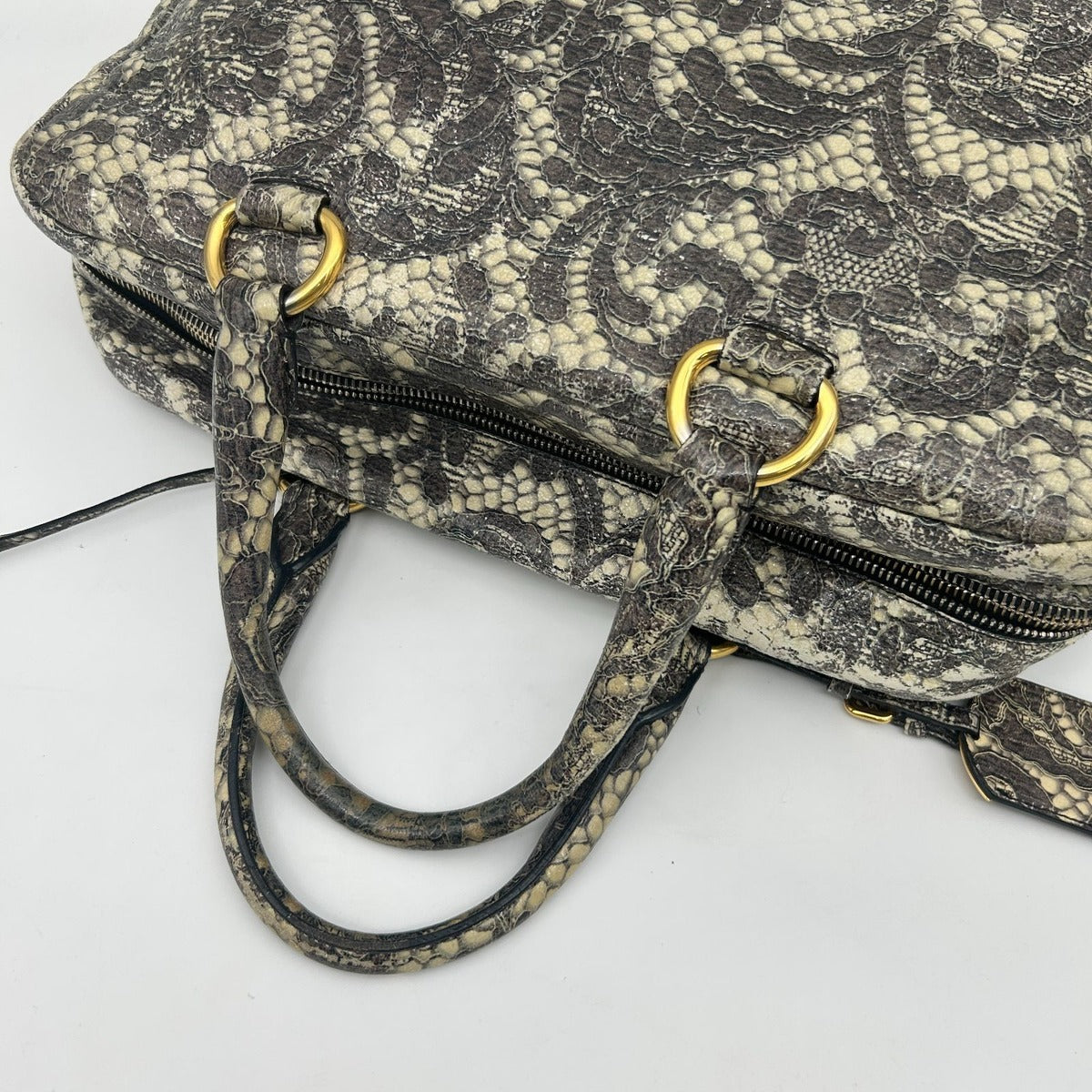 Prada Boston Bag Gray Lace Pattern — view 6