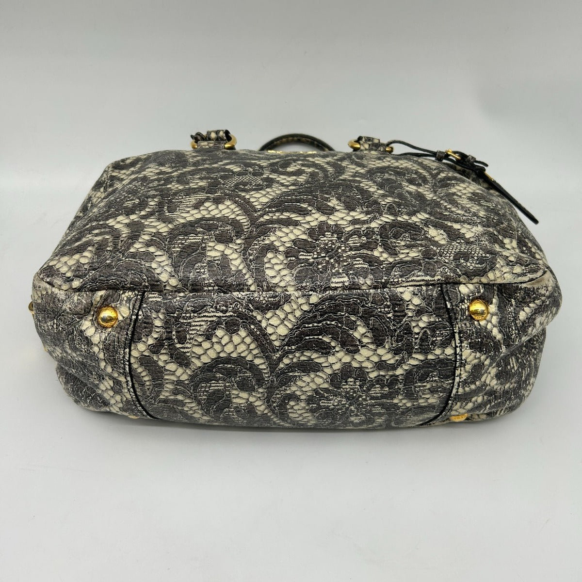 Prada Boston Bag Gray Lace Pattern — view 7