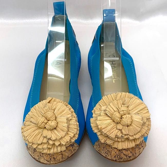 Chanel Ballet Shoes Ec21062 Blue Beige Camellia
