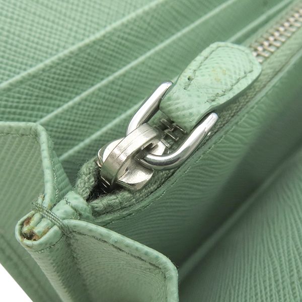 Prada Long Wallet Ribbon Flap Wallet Saffiano Leather Aqua Marina Silver