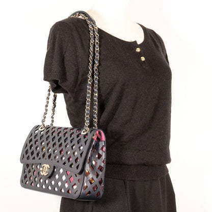 Chanel Chain Shoulder Perforated As2376 Calf Navy Blue Ladies Shoulder Bag