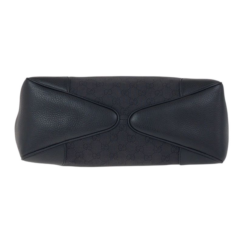 Gucci Black Gold Hardware GG Canvas/leather 257268 Shoulder Bag Handbag Women