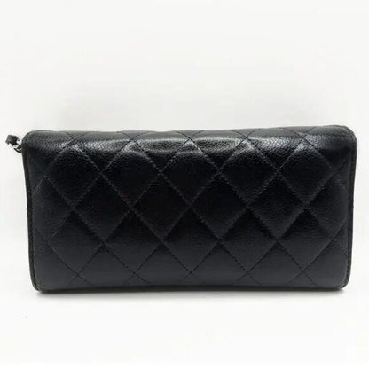 CHANEL CC Classic Caviar Flap Wallet Quilted Leather Chain Purse Black