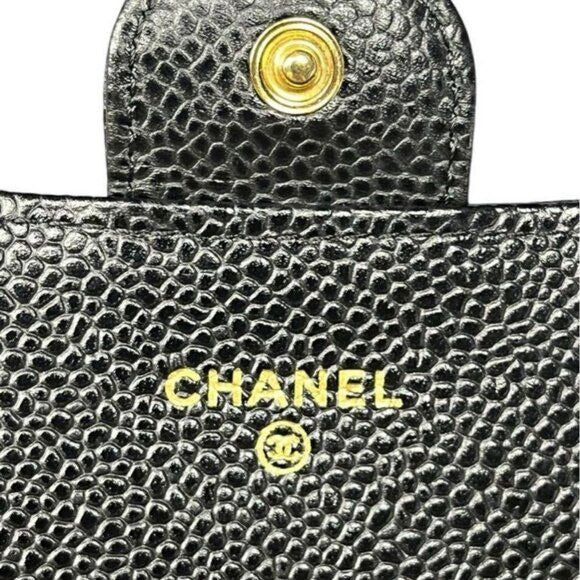 CHANEL CC Classic Caviar Flap Wallet Quilted Leather Chain Purse Black