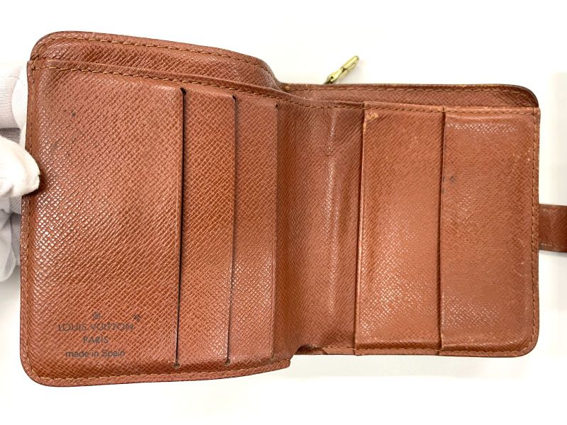 Louis Vuitton Monogram Compact Zipped Folding Wallet M61667 Brown Made In Spain