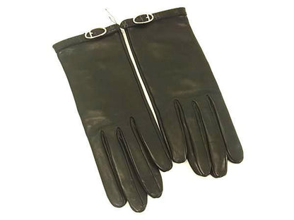Hermes Lambskin Gloves Gloves Size 7 Women's Black Fb0794