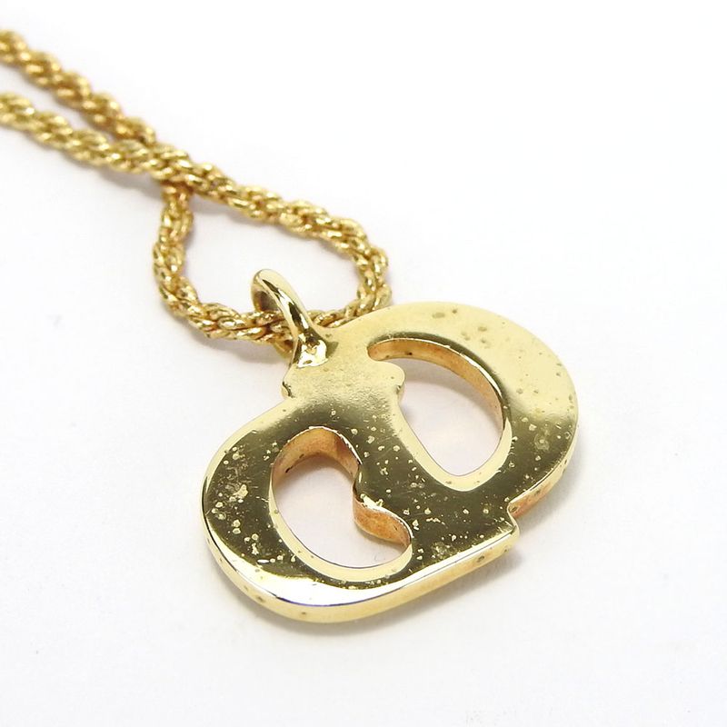 Christian Dior Necklace Metal Gold Plated Accessories CD Logo Ladies Women