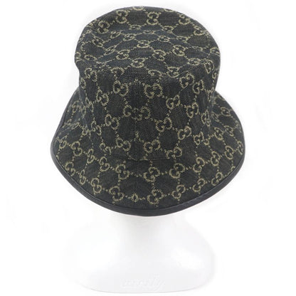 Gucci 576371 Cotton GG Logo Allover Leather Piping Denim Bucket Hat Black L