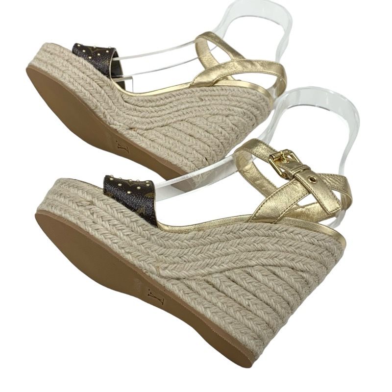Louis Vuitton Starboard Line Monogram Sandals Shoes Leather Gold Brown Studs