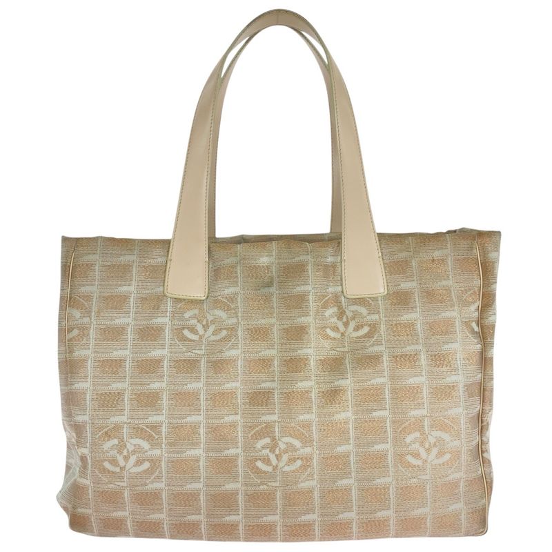 Chanel New Travel Line Coco Mark Pink Beige Canvas/leather Tote Handbag Ladies