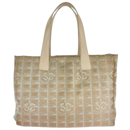 Chanel New Travel Line Coco Mark Pink Beige Canvas/leather Tote Handbag Ladies