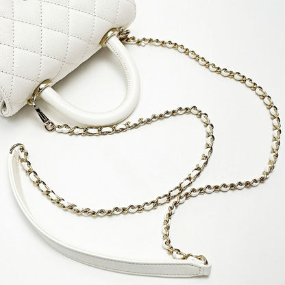 Chanel Coco Handle As2215 White 2way Bag Matelasse Caviar Skin Ladies Gold