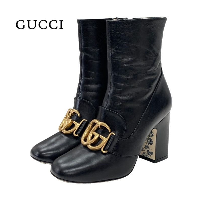 Gucci Double G Boots Short Shoes GG Marmont Leather Black