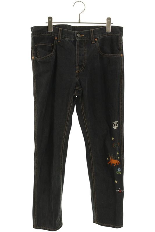 Gucci 408637 Xdap2 Tapered Denim Pants With Embroidery Men's 34