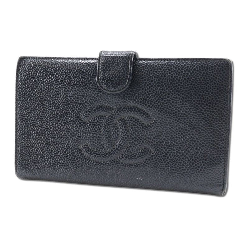 Chanel Caviar Skin Black Women's Long Wallet
