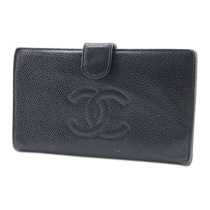 Chanel Caviar Skin Black Women's Long Wallet
