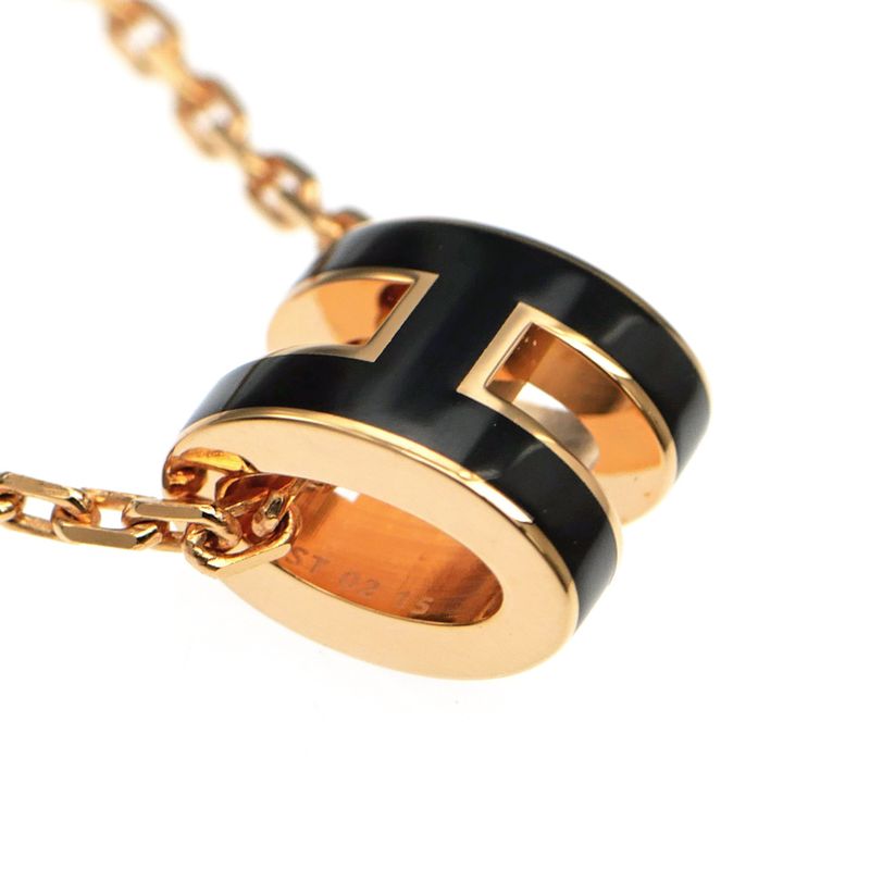 Hermes Necklace Pop Ash Mini Pendant Black Rose Gold Hardware Accessorie