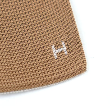 Hermes 100% Silk H Logo Embroidery Reversible Knit Tie Brown White With Box