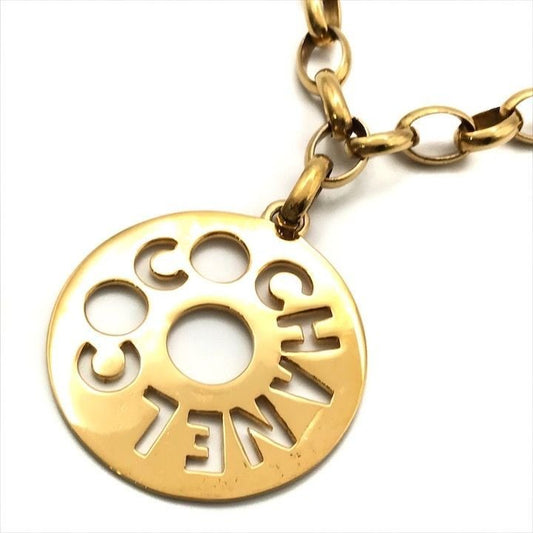Chanel Round Logo Plate Chain Necklace Gold