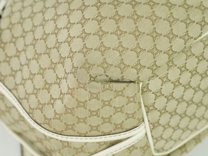 Authentic Celine Bittersweet Macadam Tote Handbag Canvas Leather Beige White