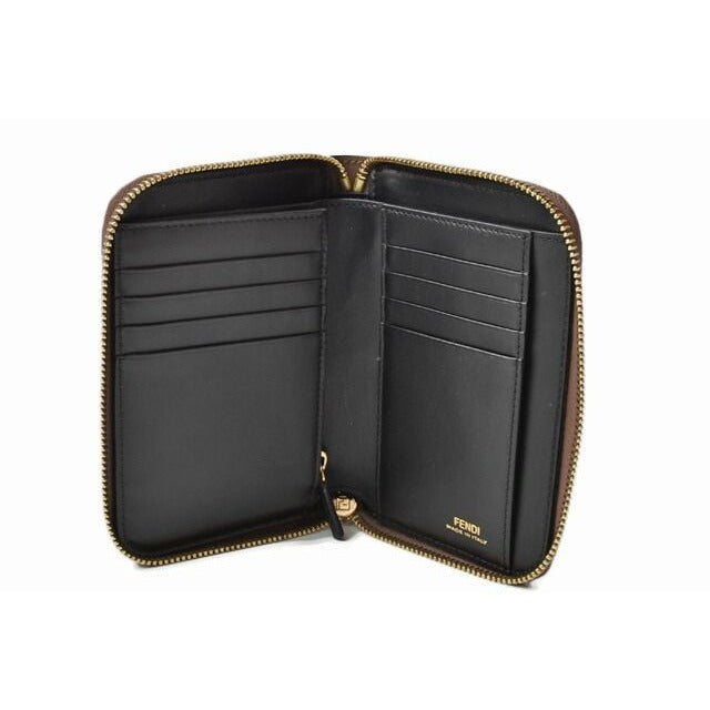 Fendi Wallet Zipper Foldable BY THE WAY Calf Leather Brown Black — view 6