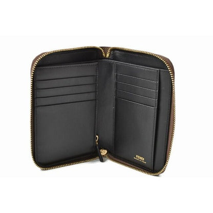 Fendi Wallet Zipper Foldable BY THE WAY Calf Leather Brown Black — view 6