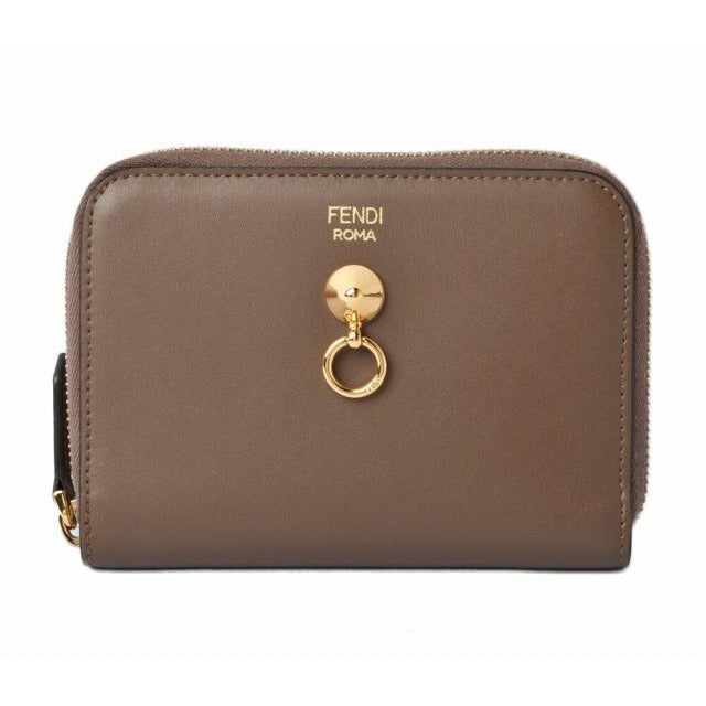 Fendi Wallet Zipper Foldable BY THE WAY Calf Leather Brown Black