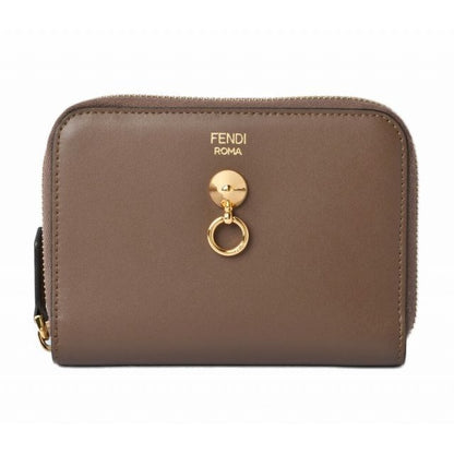Fendi Wallet Zipper Foldable BY THE WAY Calf Leather Brown Black