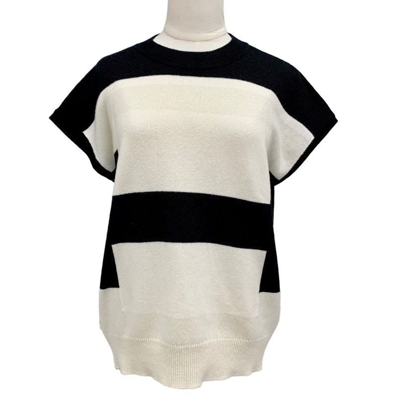 Hermes Top Knit Short Sleeve Cashmere Black White
